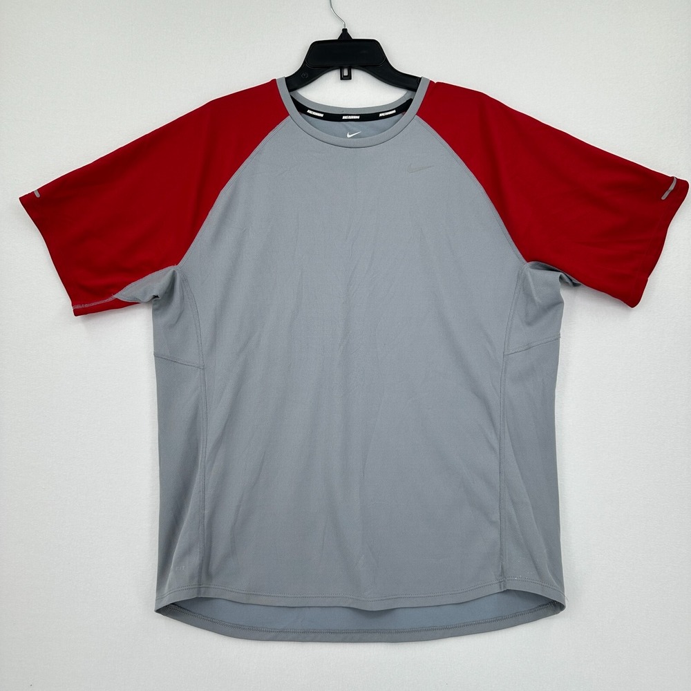 Nike Miler Running Dri-Fit Shirt Mens XL Gray Red Athletic Gym Activewear OSU